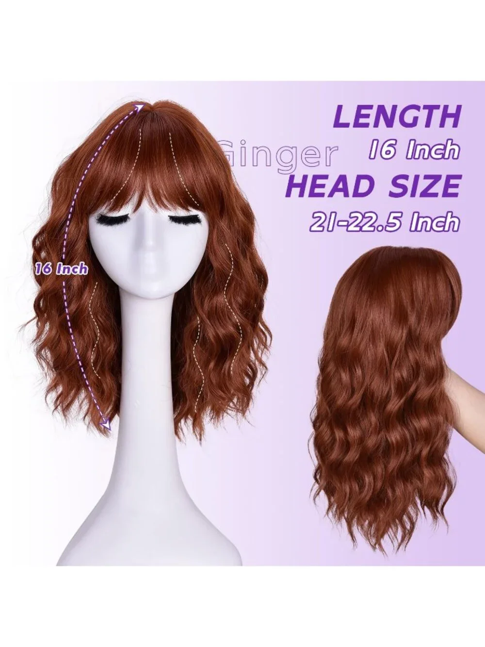 Women's Ginger 14 Inch Natural Synthetic Short Curly Wavy Fiber Wigs